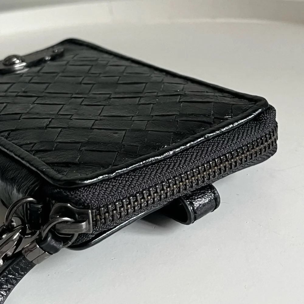 Elliot Lucca Black Woven Wristlet Wallet Money Cards Holder Clutch - Picture 10 of 12